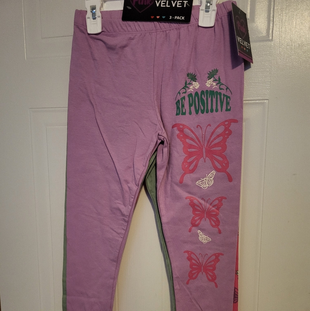 Velvet Kids Purple Leggings with Pink Butterfly Accents